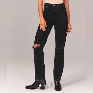 Abercrombie & Fitch The 90’s Straight Ultra High Rise Black Distressed Jeans